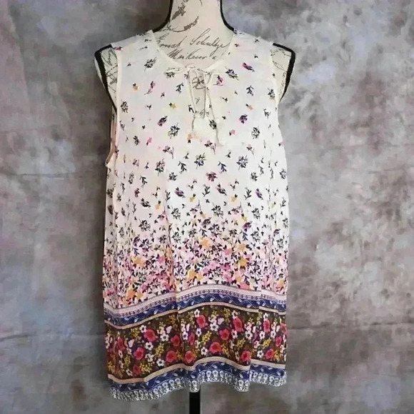 Old Navy Tops - Old Navy Size L floral peasant blouse pink/gold florwers cream top